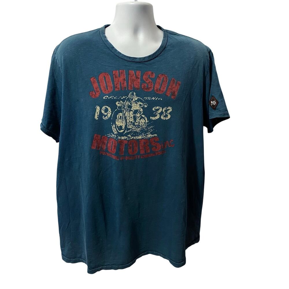 JOHNSON MOTORS INC SHIRT — Ink Blue Front Back Graphic Tee Men's 2XL